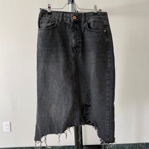 Zara black jeans skirt ripped below the knees skirt. Size Small.